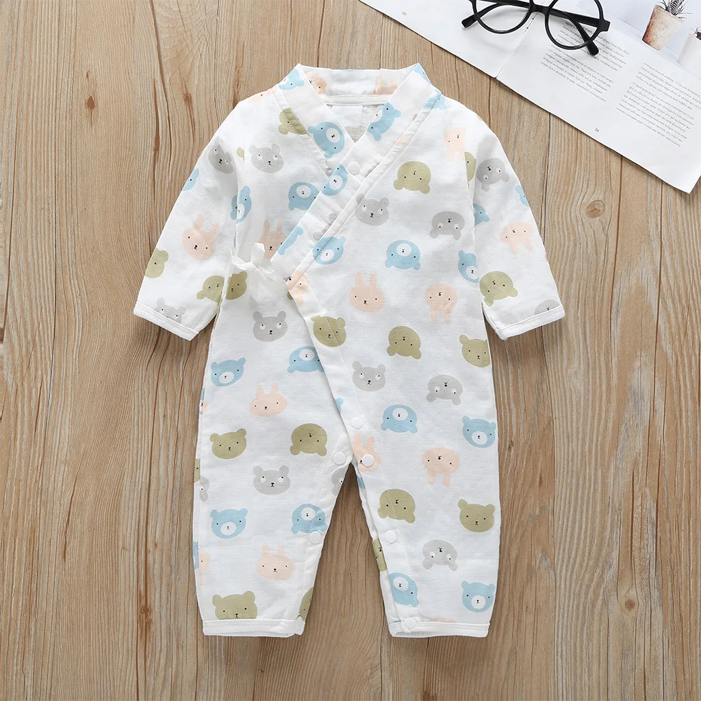 COSPOT Newborn Yarn Robe Kimono Jumpsuit Infantil Cartoon 100% Muslin Cotton Rompers Baby Boy Girl Clothes Sleepwear 2022 New 26 cheap baby bodysuits	