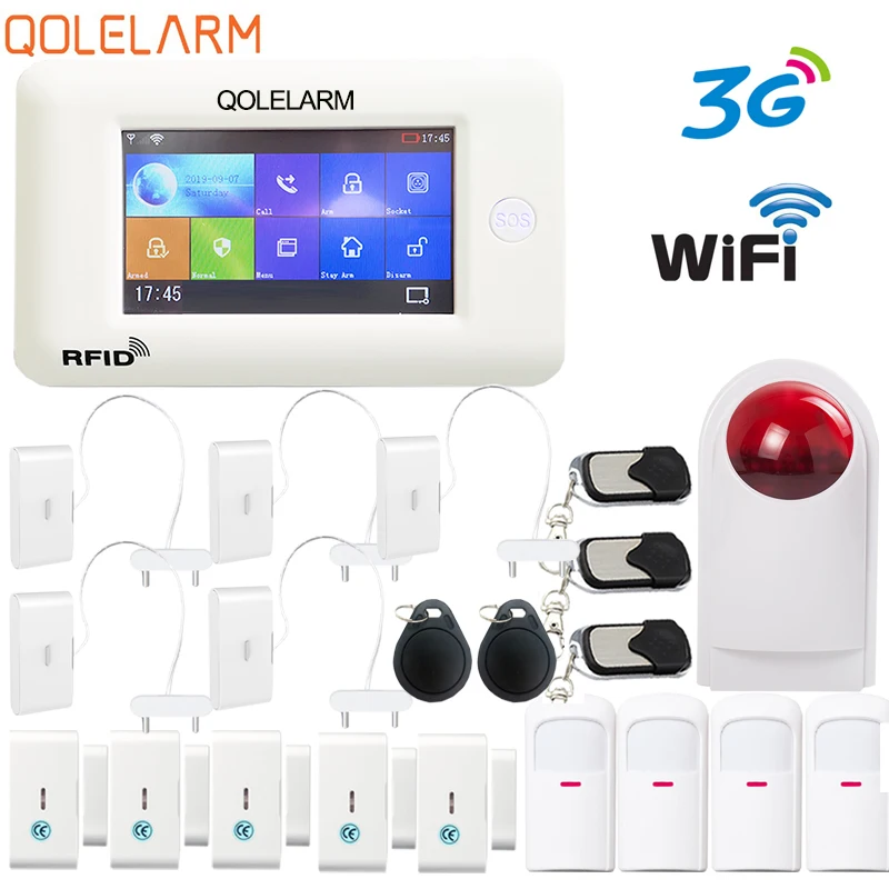 3G WIFI big house QOLELARM 4,3 дюймов сенсорный экран RU ES EN PL DE меню беспроводная домашняя безопасность 3g wifi GSM GPRS сигнализация RFID приложение дистанционное управление - Цвет: 3G WIFI big house