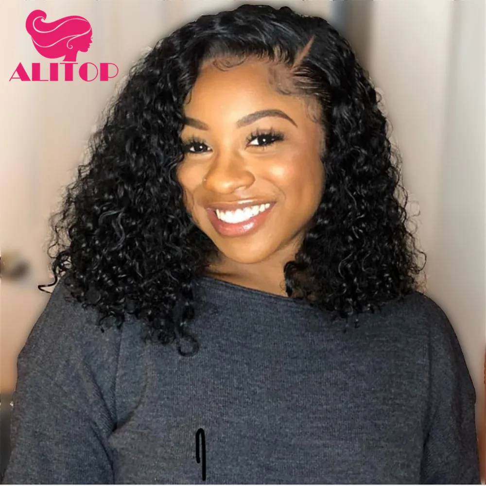 

ALITOP Kinky Curly Wig Lace Front Human Hair Wigs Short Bob Wig Human Hair Wigs With Baby Hair Pre Plucked Brazilian Remy Hairs