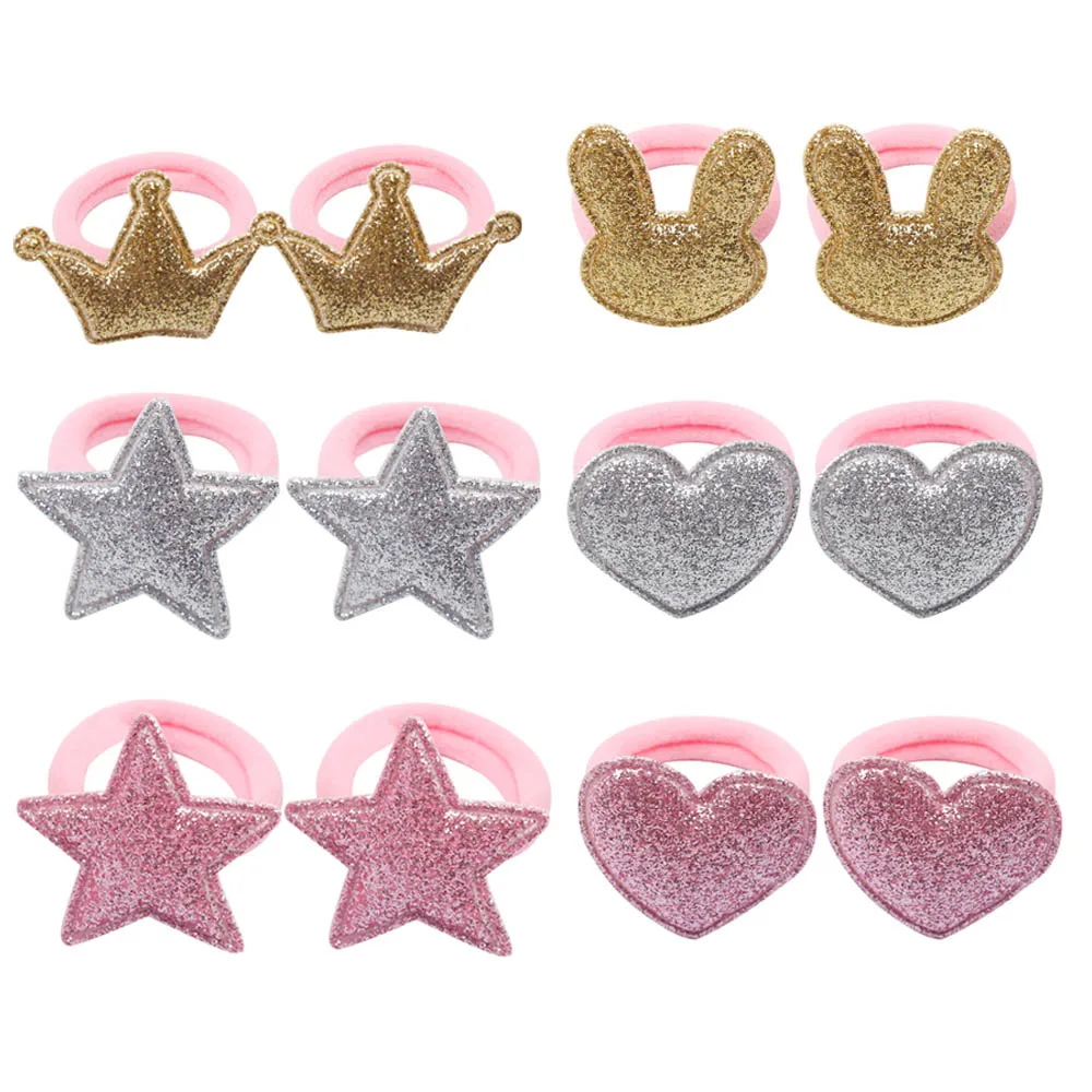 12 unids/set brillante elástico banda de pelo de la estrella corbata niños coreanos cuerda de pelo Crwon Kawaii niños conejo accesorios para el cabello