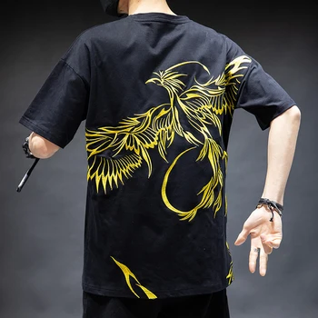 

T Shirt Harajuku Japanese Cotton Tops Phoenix Embroidery Breathable Cotton Hipster Tshirt Drop Ship Cool Casual The Tshirt Cotto