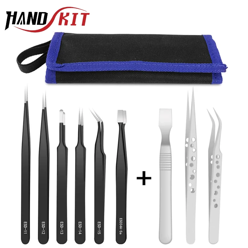 Precision Tweezers Anti-static Stainless Steel Tweezer Electronics Industrial Mobile Phone Repair Hand Tools 9 Pcs precision tweezers esd anti static tweezers