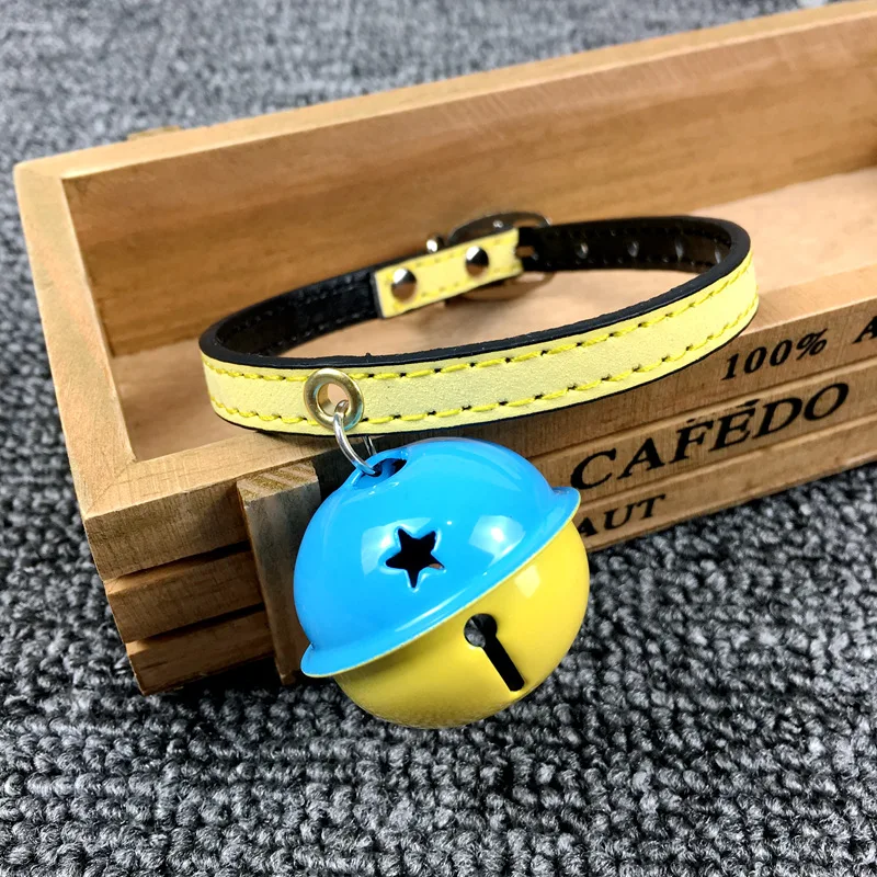 Yellow Ошейник для питомцев кошек, собак, маленьких и средних размеров, товары для кошек и собак, цветной ошейник из искусственной кожи, ошейник для питомцев, товары для Рождества и нового года - Цвет: Yellow