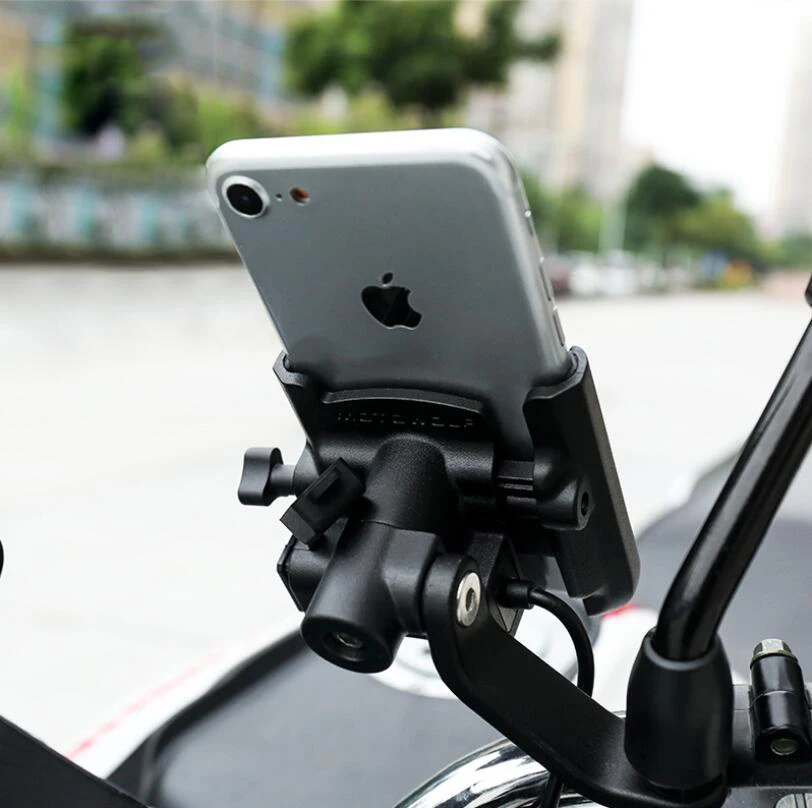 

12-24/80V Chargerble Aluminum Alloy Bicycle Phone Holder Motorcycle Handlebar Rearview Mount for Smart Phone for iPhone 11ProMax