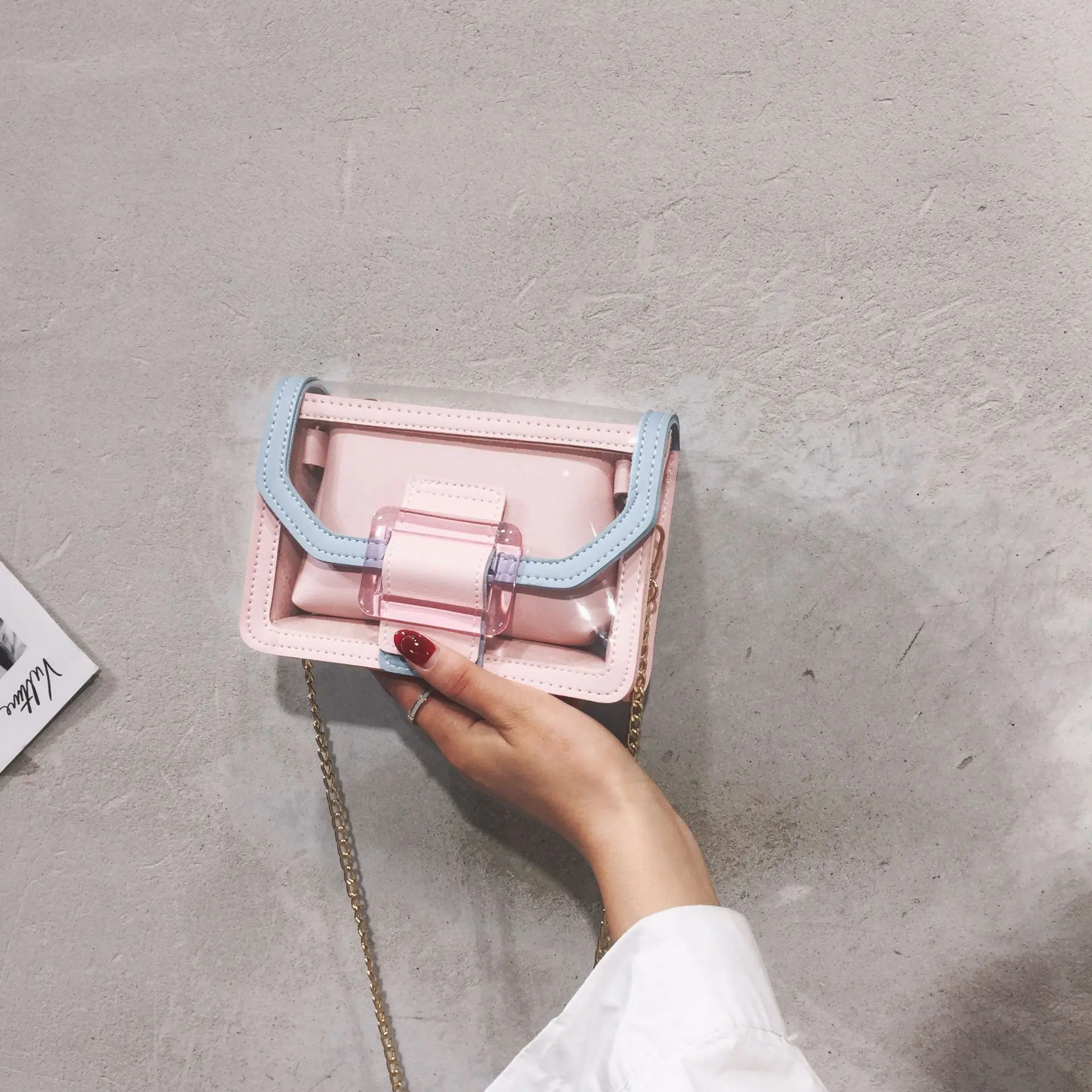 

WOMEN'S Fashion Handbag 2019 New Style Summer Handbag Transparent Picture Square Sling Bag Korean-style Shoulder Oblique Chain W