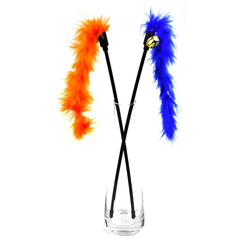 Colorful Feather Toys Cats Interactive Kitten Feather Bell Cat Toys Tease Stick Wand Funny Home Pet Practical Cat Playing Stick