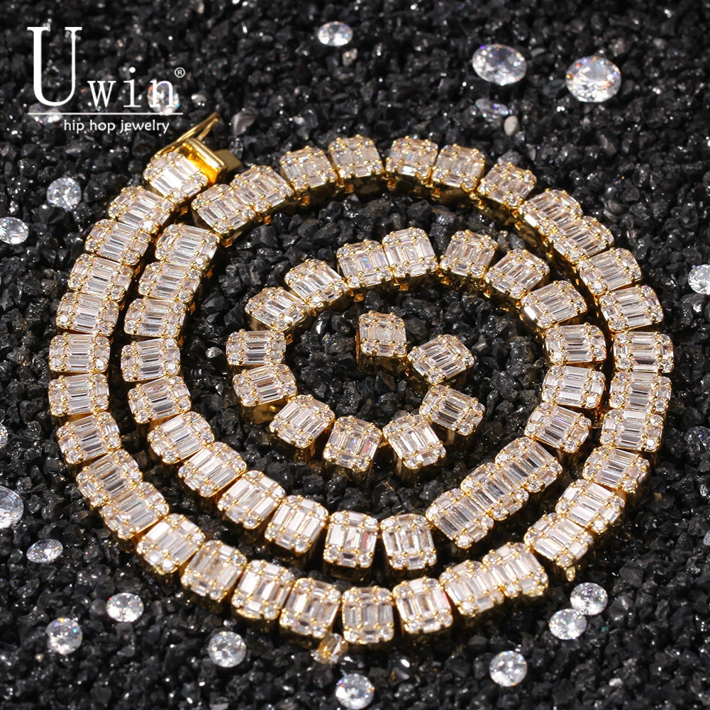 

Uwin Tennis Baguette 8.5mm Square CZ Luxury Bling Bling Full Iced Out Necklace Trendy Rock Punk Men HipHop Jewelry For Gift