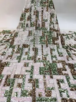 

Embroidery African Mesh Lace Fabrics Sequins Lace Fabrics Flower Pattern Sequence Laces Fabric for Nigerian Net Lace