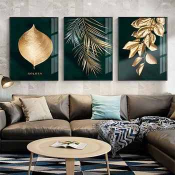 

Modern Abstract Plant Leaves Luxury Poster Home Decor Nordic Canvas Painting Wall Art Print Gold Decor for Living Room Painting