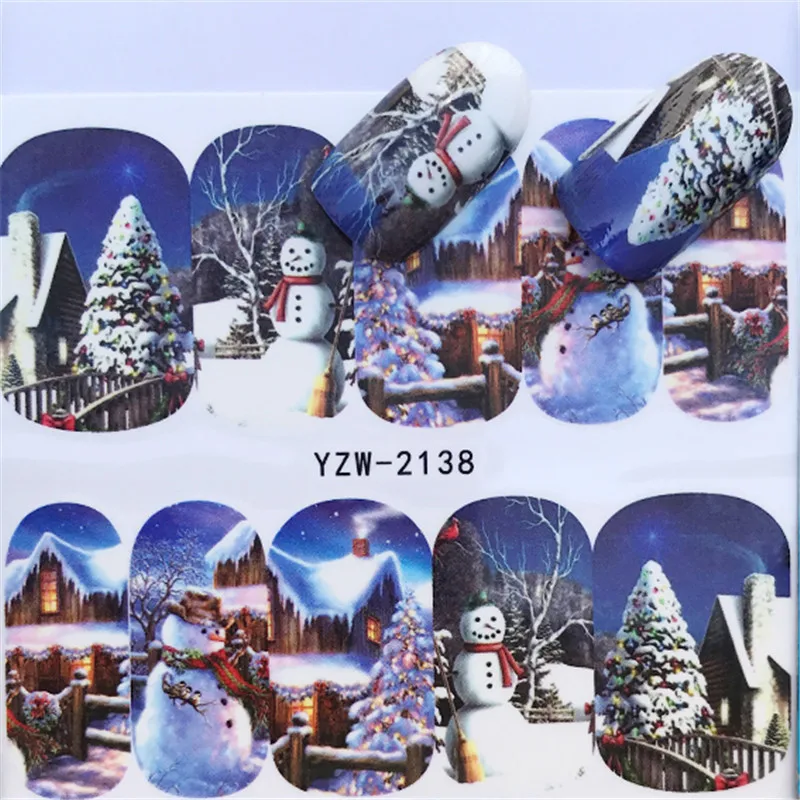 1 шт 3D наклейки для ногтей Рождество год наклейки для ногтей Обертывания Санта-Клаус Лось Снеговик маникюрный Декор инструмент для ногтей - Цвет: YZW-2138