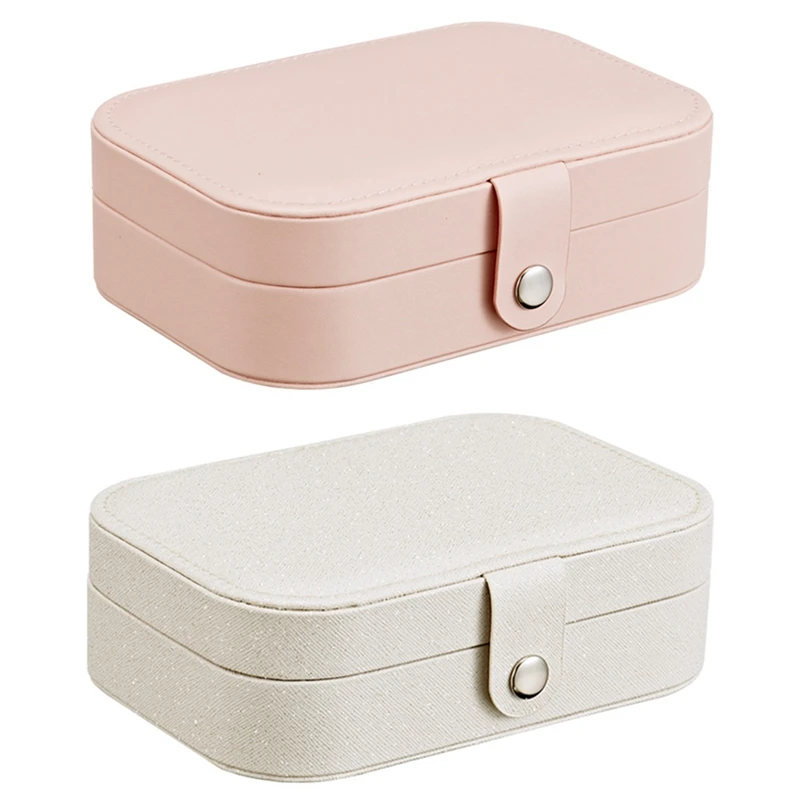 

2 Pcs Korean Style Fresh and Simple Girl Earrings Plate Jewelry Box Protable Leather Earrings Ring Multi-Function Jewelry Storag