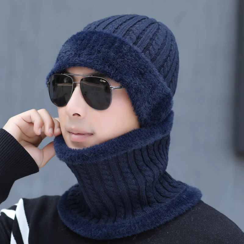 SUOGRY высокое качество Gorras Skullies модный бренд Gorras теплые шерстяные шапочки мужские шапочки зимняя шапка - Color: Hat scarf Navy