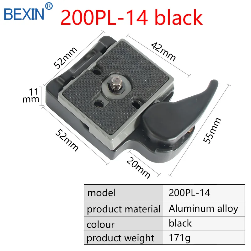 200PL set black Зажим для камеры BEXIN, быстросъемный зажим для крепления dslr, штатив для штатива, адаптер для камеры manfrotto DSLR, монопод - Цвет: 200PL set black