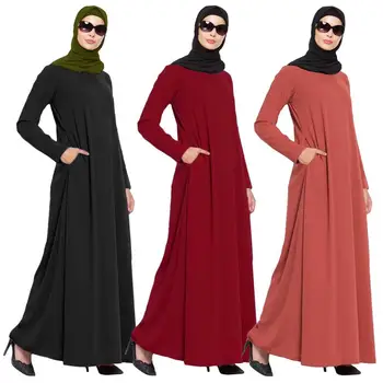 

Elegant Women Muslim Long Sleeve Maxi Dress Casual Loose Kaftan Jilbab Islamic Soild Color Prayer Arab Robes Gown Lady Clothing