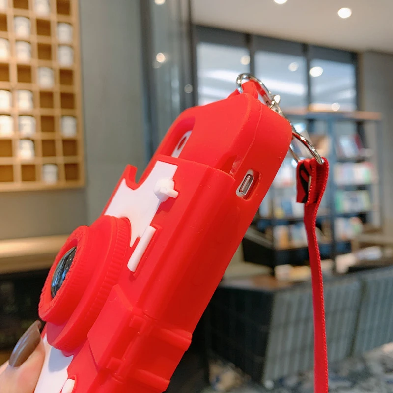 Чехол-кошелек для iPhone XS Max XR X 8 7 Plus 6s 6 Plus 11 Pro Max Мягкий силиконовый чехол для телефона дизайн камеры сумка на плечо чехол ремень