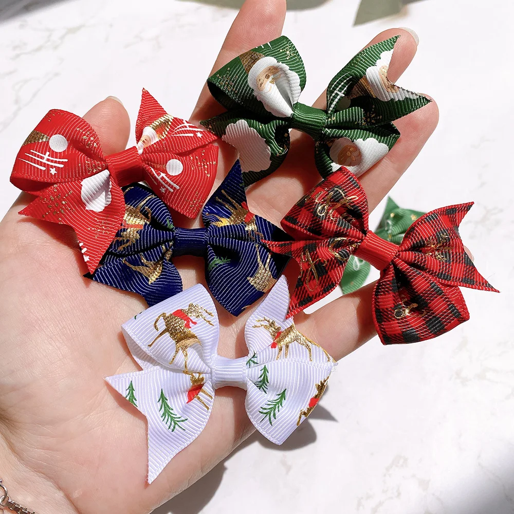 2.6 Inch Christmas Hair Bow With Clip Printed Hair Clip For Kids Girls Boutique Party Bows Grips Barrettes Hair Accessories 2.6 Inch Christmas Hair Bow With Clip Printed Hair Clip For Kids Girls Boutique Party Bows Grips Barrettes Hair Accessories
