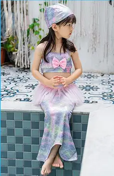 

Girl Mermaid Tail For Swimming Cosplay Swimsuit Kids Swimwear Set with or No Monofin Fin Flipper Bikini Swim Suit