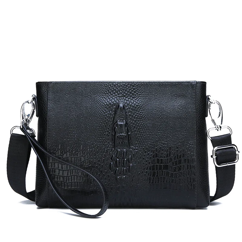

New Style Full-grain Leather Men Clutch Bag Genuine Leather Business Fashion Casual Crocodile Pattern Clutch Bag Men's Long Wall