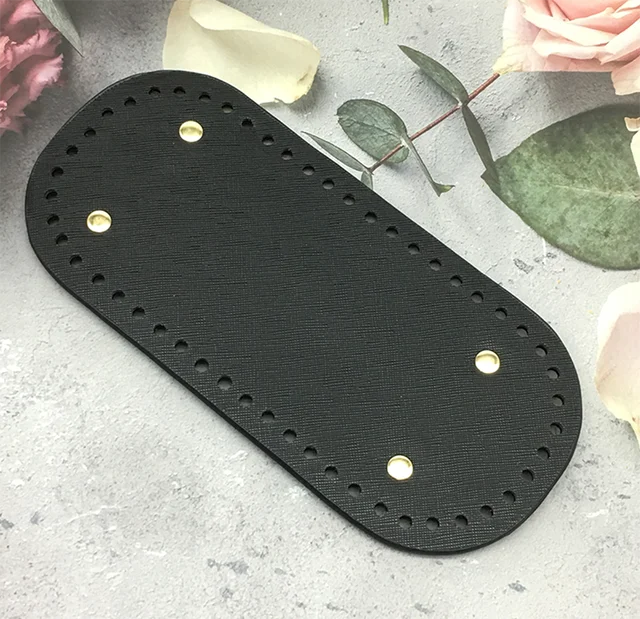 22x10cm Woven Long Bottom for Knitted Bag PU Leather Bag Accessories Handmade Bottom With 52Holes DIY Crochet Bag Bottom black