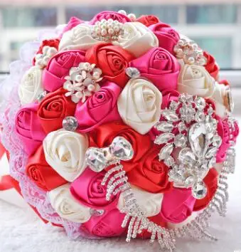 Букет невесты Свадебный Блестящий Кристалл атласная роза Свадебный букет бисером цветок для букет невесты da sposa - Цвет: 4