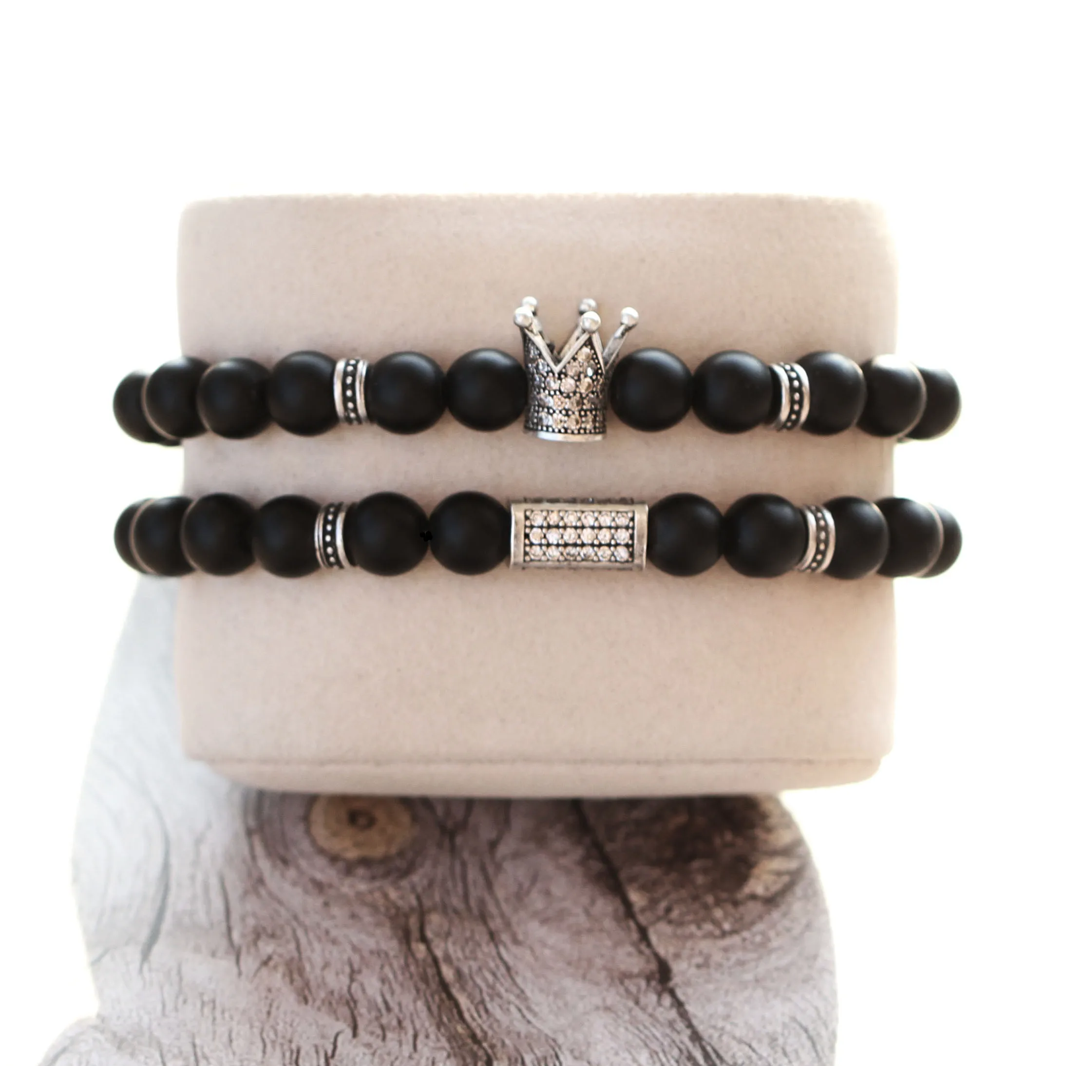 stone bracelet 3 2 шт./компл. Корона Череп Браслет Для мужчин Для женщин классический Винтаж Стиль матовые бусины камень Homme Подвеска на браслет в виде якоря для пары ювелирные изделия - Окраска металла: stone bracelet 3