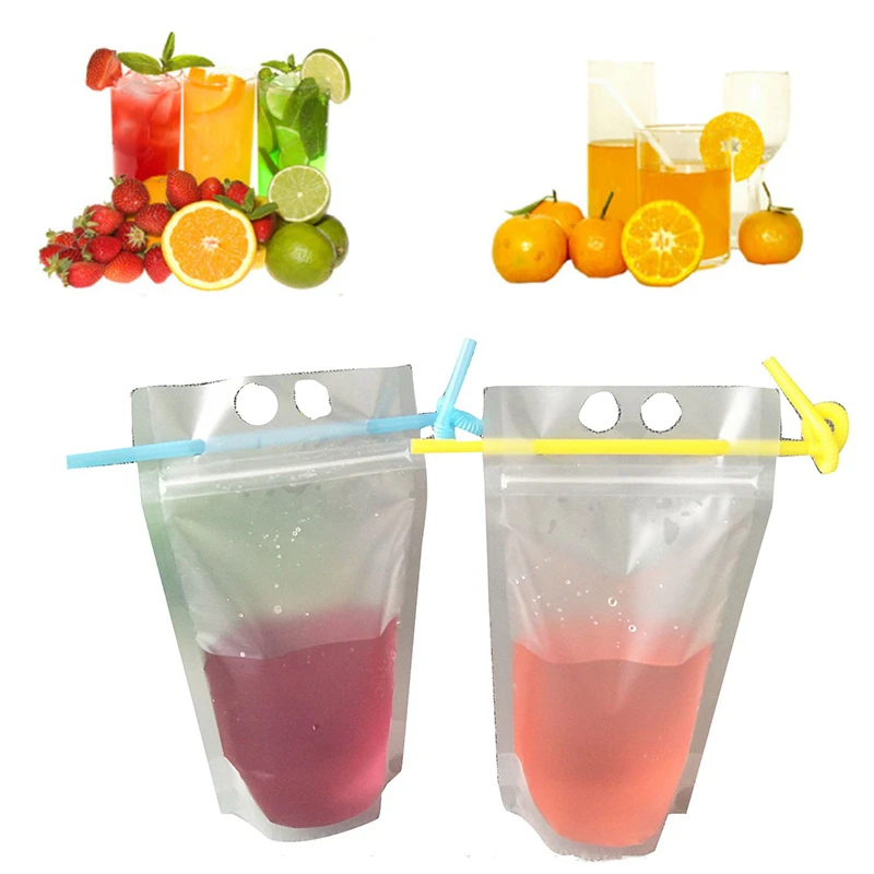 Description Picture 6 of item50PCS Plastic Liquid Bag + 50pcs Straw Juice Coffee Drinks Kitchen Vertical Seal Pouches Frosted Disposable Reclosable for Party