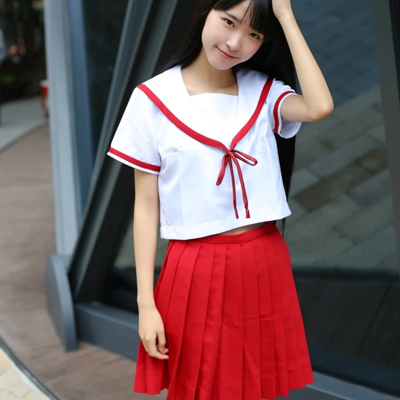 

Summer JK Uniform Japanese Navy Cosplay School Uniforms Preppy Chic Cute Girls Sailor Suit Sets Students Pleated Skirt