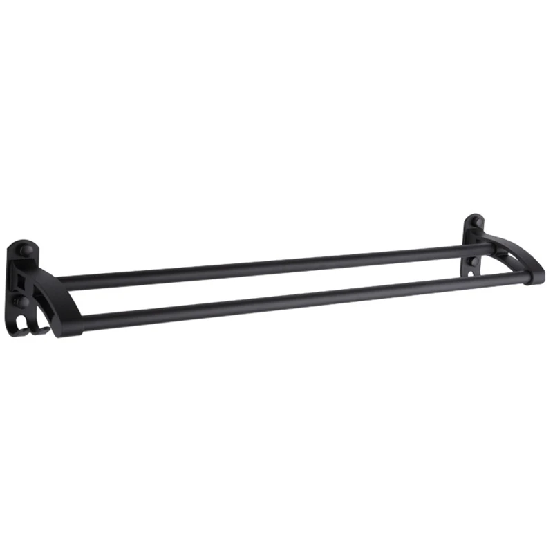

Bathroom Black Towel Rack Wall Mount Black Finish Space Aluminum Double Towel Bar with Hook Double Bar Shower Accessories