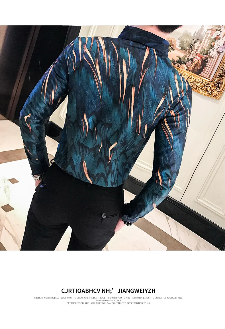Мужская рубашка с принтом листьев, с длинным рукавом, на пуговицах, приталенная, мужские дизайнерские рубашки вечерние, винтажная рубашка с принтом, Camicia Uomo Chemise Homme
