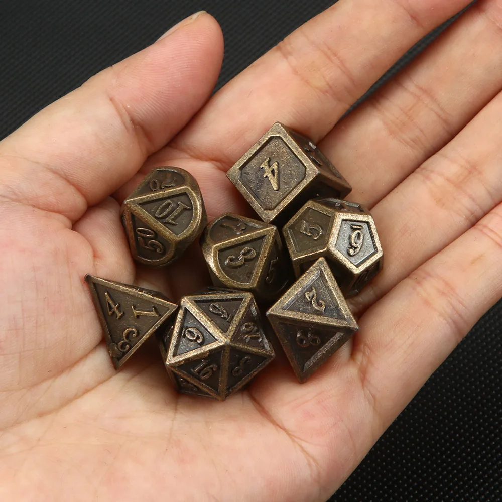 7PcsSet Metal Multifaceted Dice D4 D6 D8 D10 D10% D12 D20 Polyhedral TRPG Games Dice DND Multi Sides Board Game Dices BC0262 (12)