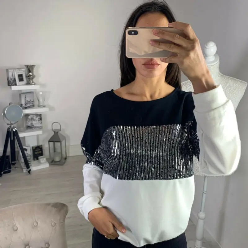 Новинка 2020 лидер продаж женский топ с блестками и длинным рукавом пуловеры