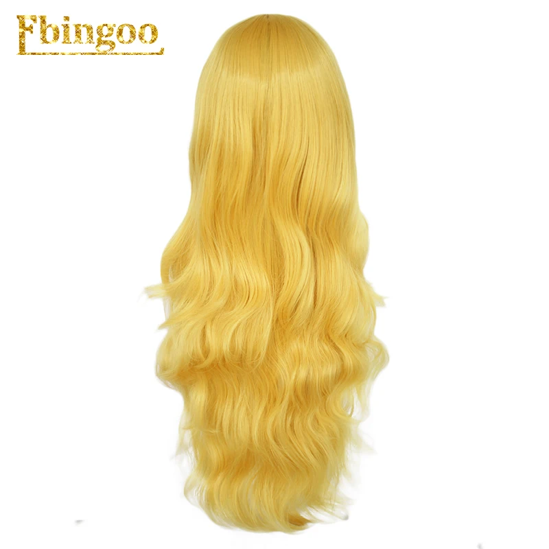 Ebingoo длинный волнистый желтый синтетический парик для косплея костюм на Хэллоуин женский парик Термостойкое волокно