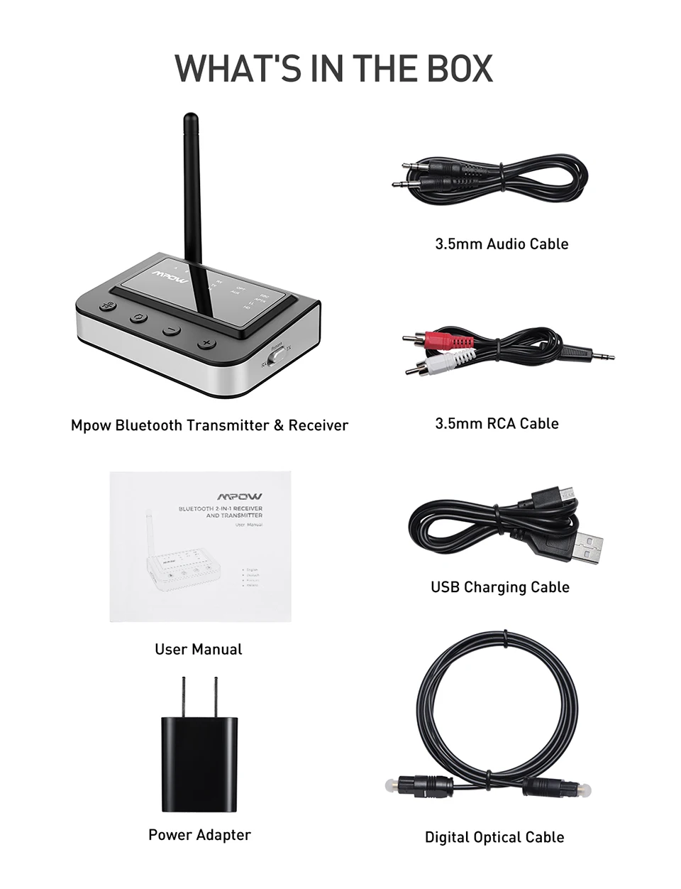 Mpow Bluetooth 5.0 Receiver Transmitter 2 in 1 Aptx HD Bluetooth Adapter Optical RCA 3.5mm AUX For TV PC Home Car Audio System PK Bluedio Ugreen Bluetooth Adapter (7)