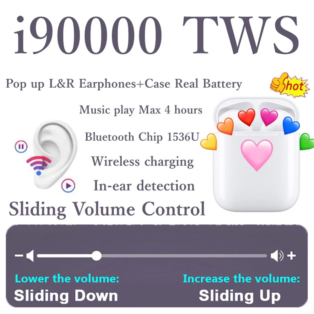 I90000 Pro TWS 1:1 беспроводные наушники 8D Super Bass Bluetooth 5,0, раздвижные наушники с регулировкой громкости, PK i9000 i50000tws