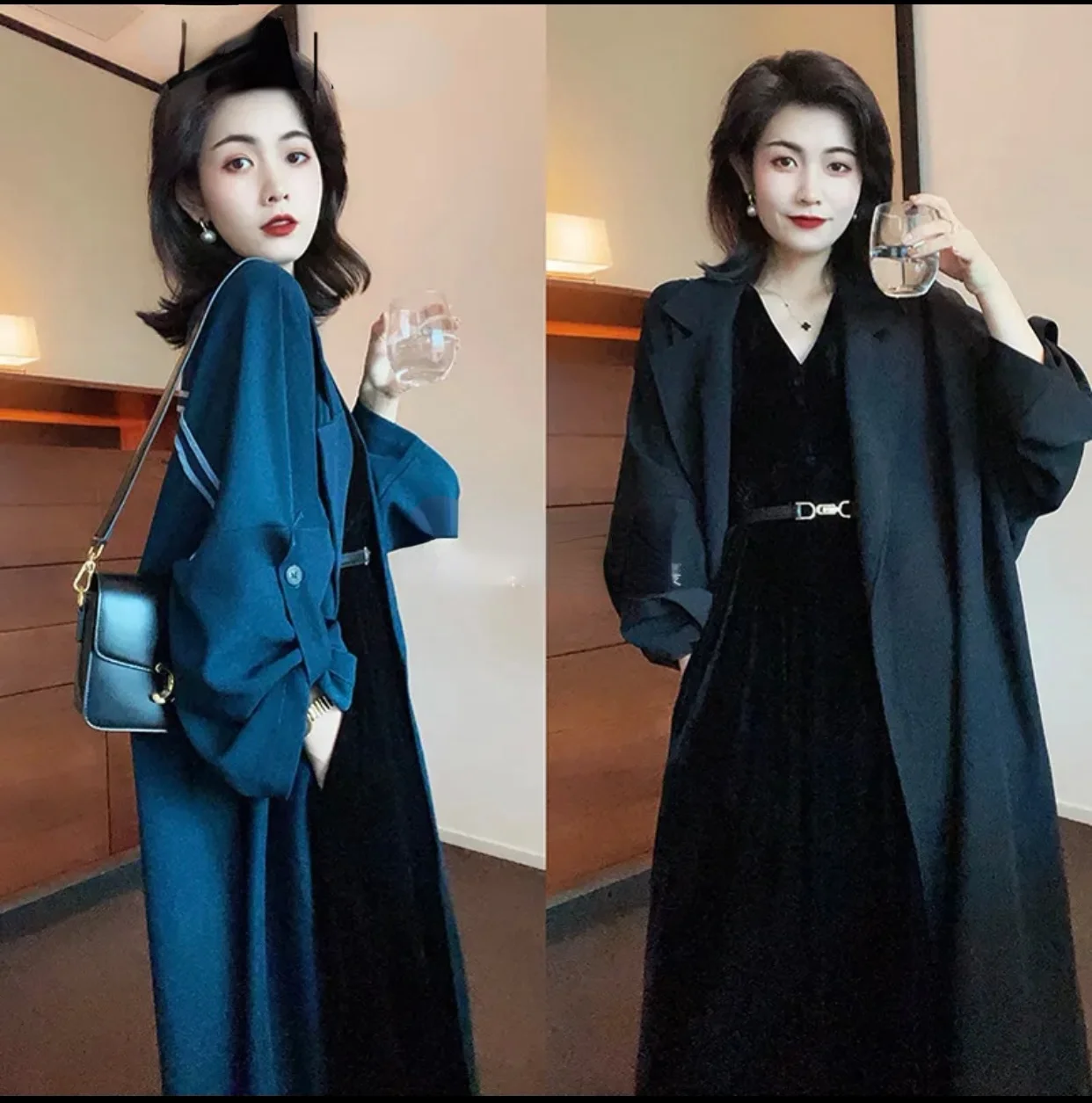 2021 Spring Autumn 2 Piece Suit Long Sleeve Coat Women Dresses Female Girls Dress Suits Robe Femme Vestido 2 Piece Set lace peter pan collar sequins dress for nursing short sleeve maternity summer lactation dresses postpartum woman breastfeeding