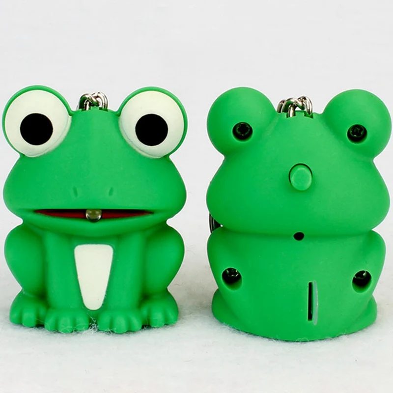 

Funny Lovely Green Frog Key Chain With LED Light Sound Keyrings Kids Toy Gift Decorate Bag Keychains Beautiful Keyring