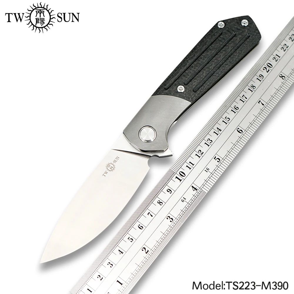 TWOSUN Knives M390 Blade Folding Pocket Knife Tactical Knives Camping Hunting Knife Outdoor Tool Carbon Fiber Titanium EDC TS223