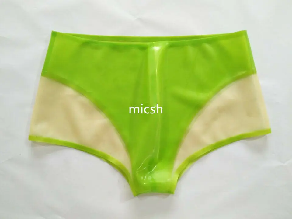 

100% Pure Latex Rubber pants Green&Transparent Shorts Boxer shorts S-XXL