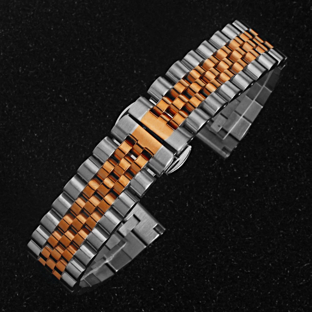 rose gold and silver UTHAI S12 металлические Ремешки для наручных часов браслет 14-24 мм ремешок для часов модный серебристый твердый роскошный ремешок из нержавеющей стали 22 мм ремешок для часов - Цвет ремешка: rose gold and silver