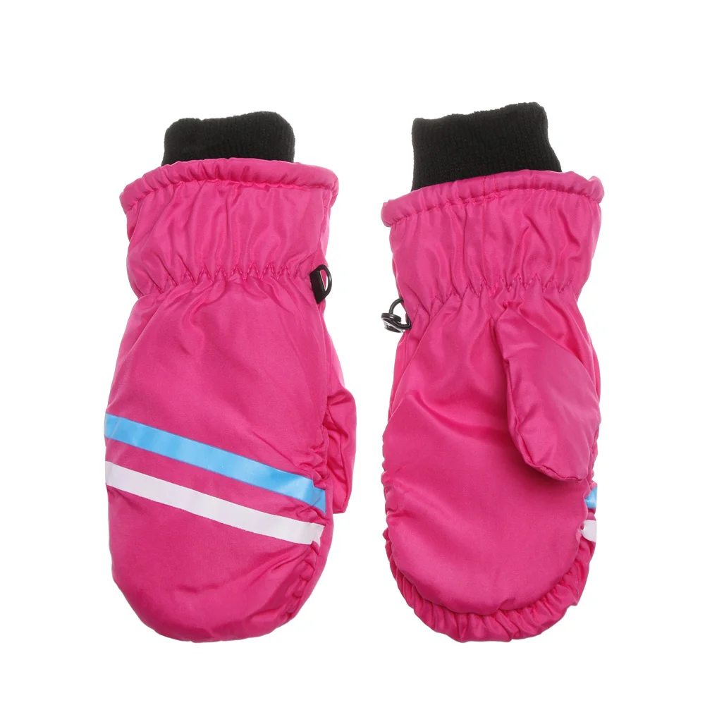 1 пара, зимние детские теплые перчатки для мальчиков и девочек, ветрозащитные водонепроницаемые утепленные варежки, лыжные теплые зимние удобные уличные варежки - Цвет: rose red