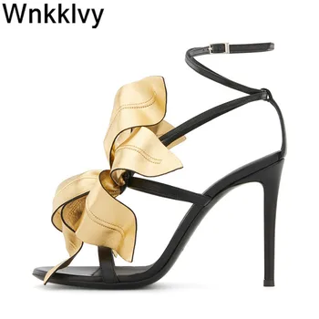 

Summer sandals Women flower decoration high hells Party dress shoes Woman ankle strap zapatos de mujer gladiator sandalias