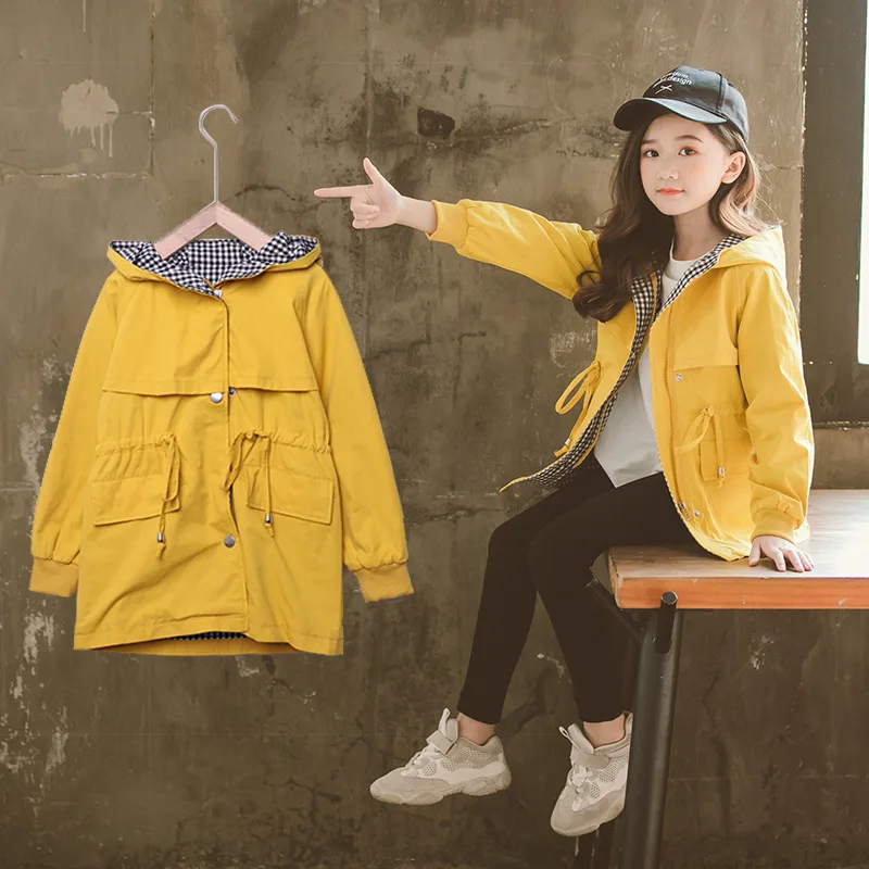 

Childrenswear Girls' Wind Coat Spring Clothing 2019 New Style Big Boy Korean-style Mid-length Waist Hugging Fashionable CHILDREN