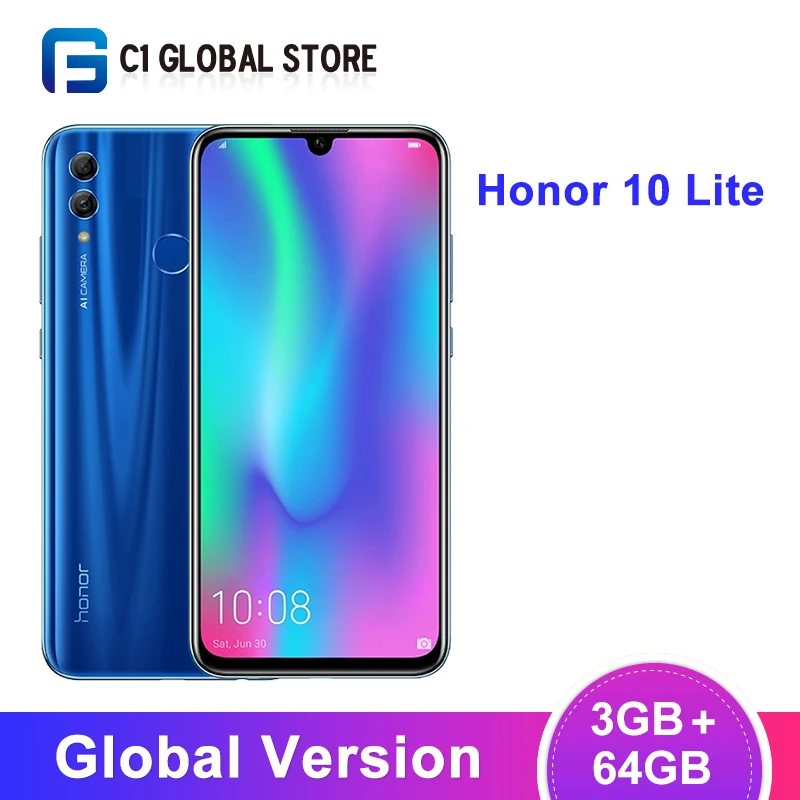 Глобальная версия Honor 10 Lite 3 Гб 64 Гб Смартфон Android 9,0 Octa Core 6,21 дюймов 24MP камера Google Play 3400 мАч