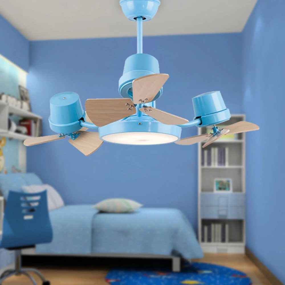 

Creative Rotating Ceiling Fans with Lights LED for Children Kids Kindergarten Bedroom Wood Yellow Blue Cartoon Windmill Lamp