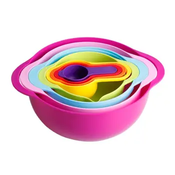 

8 Pcs Mixing Bowls Set Nesting Bowls Stackable Measuring Cups Sieve Strainer Colander for Salad Cooking Baking Tool