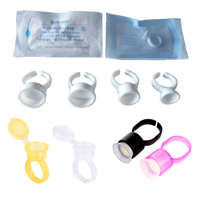 

50pcs Disposable Tattoo Ink Ring Cups Microblading Pigment Cup/Cap Glue/Ink Holder for Permanent Makeup Accessories PMU Supplies