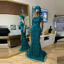 

Elegant Lace Aso Ebi Evening Gowns One Shoulder Mermaid Real Photo Long Plus Size Prom Dresses Custom Made коктейльные платья
