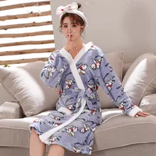 Осенне-зимние халаты для сна женские теплые коралловые бархатные халаты с длинными рукавами домашние фланелевые плотные мягкие халаты с рисунком