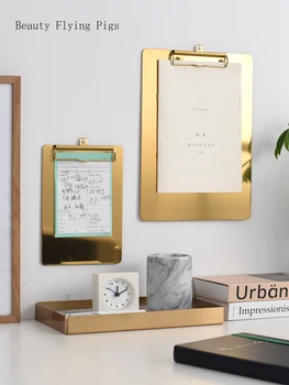 

Light luxury Nordic gold stainless steel writing board wall hanging message board menu folder folder home decoration ornaments