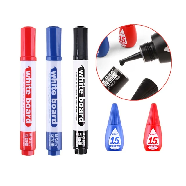 M&G Erasable Whiteboard Marker Pen 1 Pcs Blackboard + 1 Ink Bottle Set  Office Markers Dry Erase Blue Black Red Office Supplies - AliExpress